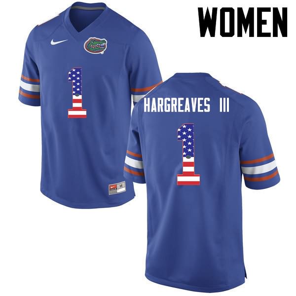 NCAA Florida Gators Vernon Hargreaves III Women's #1 USA Flag Fashion Nike Blue Stitched Authentic College Football Jersey IYW8164GC